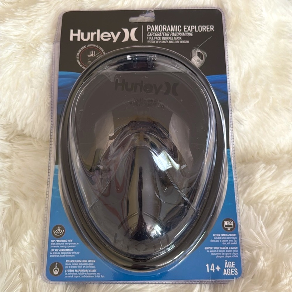 New Hurley Snorkel Mask Panoramic Explorer Full Face. 180 degree panoramic view.